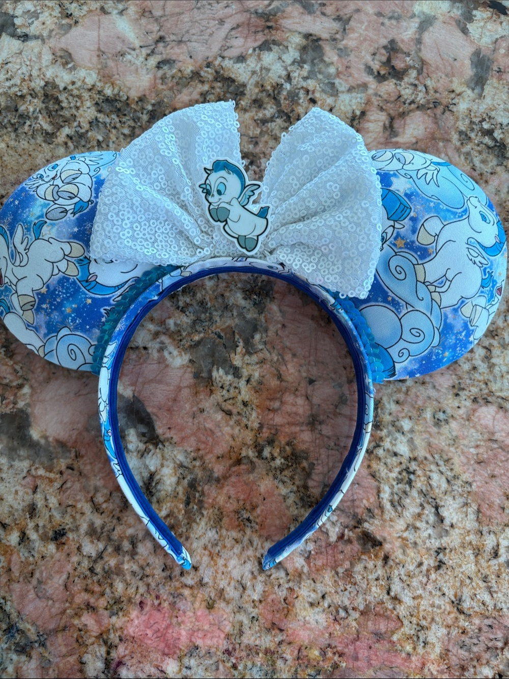 Pegasus Disney-Inspired Mouse Ear Headband with White Sequin Bow
